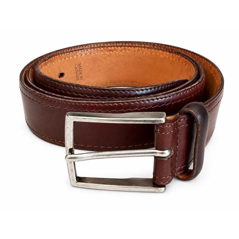 Allen Edmonds Leather Dress Belt Mens Brown Silver Buckle Made Canada Size 40